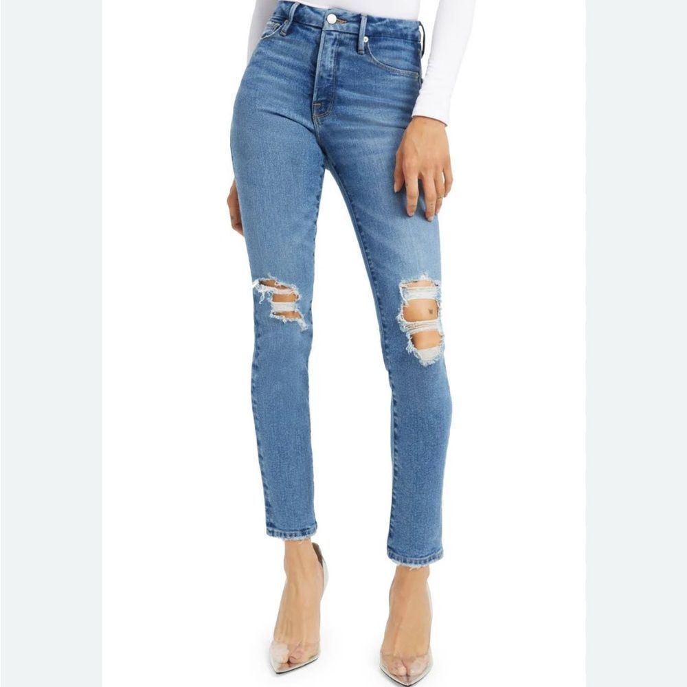 Good American Good Classic Jeans 10 / 30 High Rise Distressed